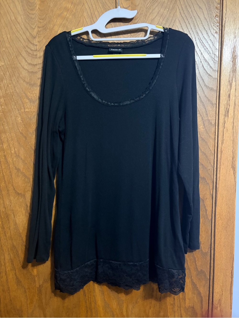 Torrid 1X long sleeve ribbed tee black lace trim
